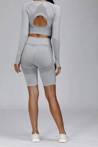 Long sleeve crop and short set