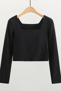 Women Square Neck Soft Compression Stretchy Padded Crop