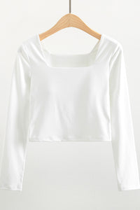 Women Square Neck Soft Compression Stretchy Padded Crop