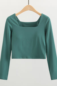 Women Square Neck Soft Compression Stretchy Padded Crop