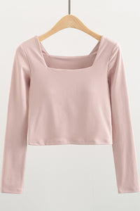 Women Square Neck Soft Compression Stretchy Padded Crop