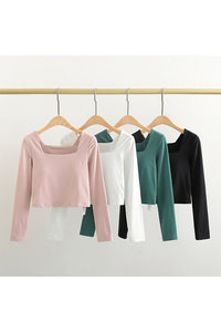 Women Square Neck Soft Compression Stretchy Padded Crop
